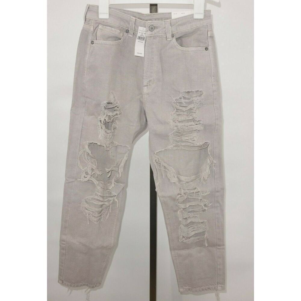 NEW American Eagle High Rise Mom Jeans Ripped Distressed Gray 6 Short - Picture 3 of 12